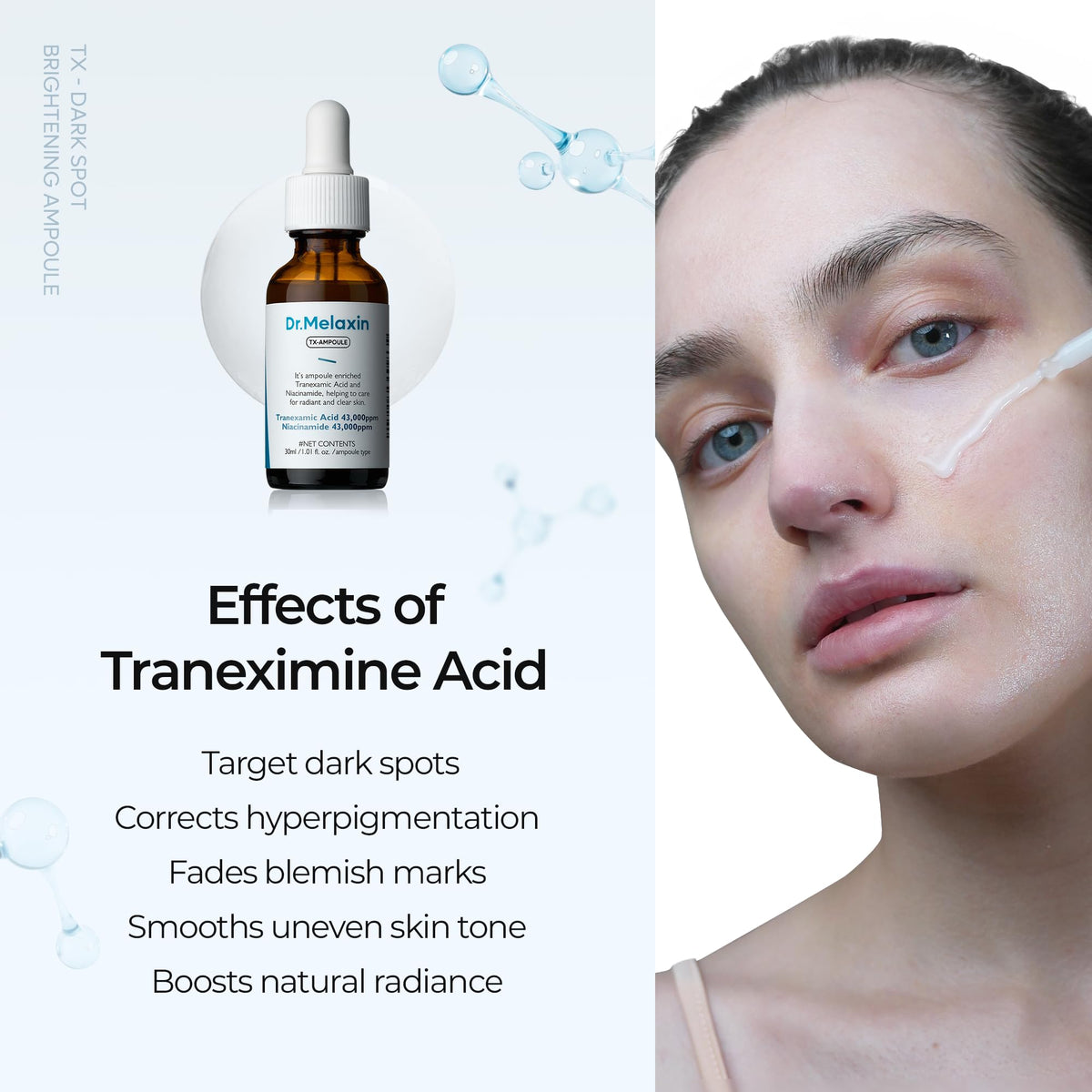 Dr.Melaxin ampoule held in hand showing size and ease-of-use benefit
