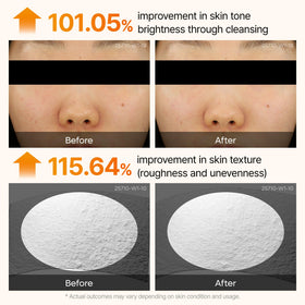 Dr.Melaxin before-and-after skin swatch illustrating smoother more even tone