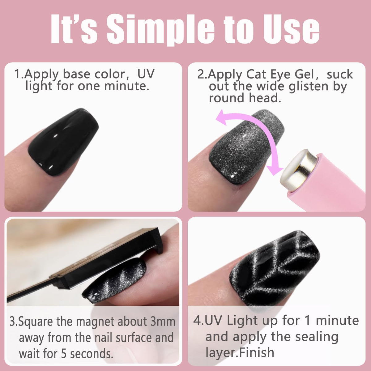Dr.nail cat eye effect on a polished nail showing sharp shimmer and professional finish