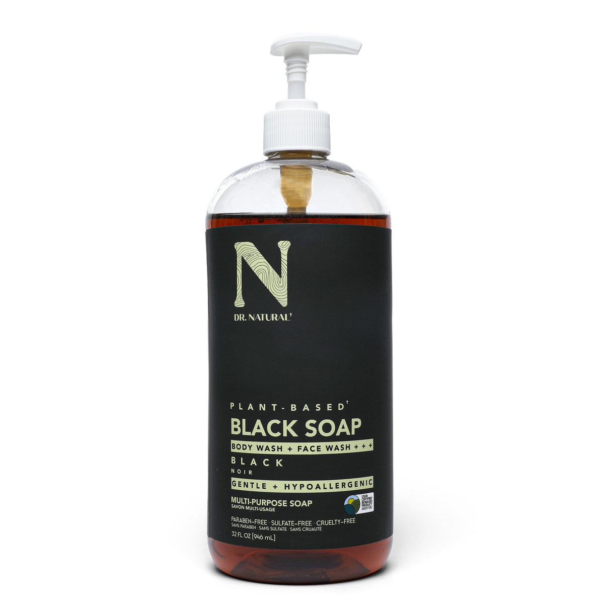 Dr. Natural front bottle view showing product and clean bathroom appeal