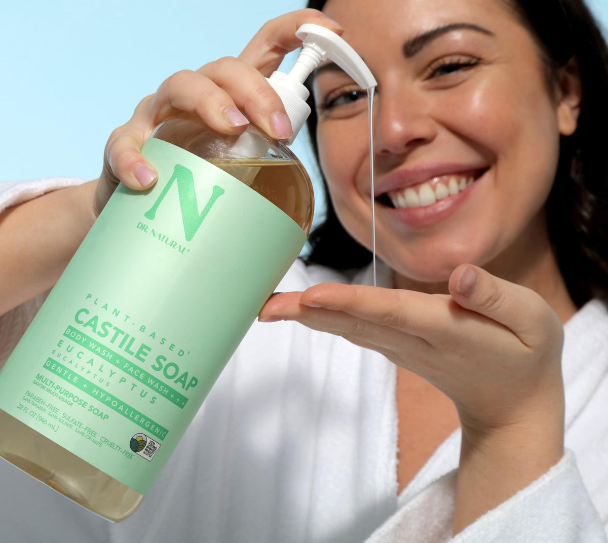 Dr. Natural diluted face wash in a small bottle for gentle cleansing