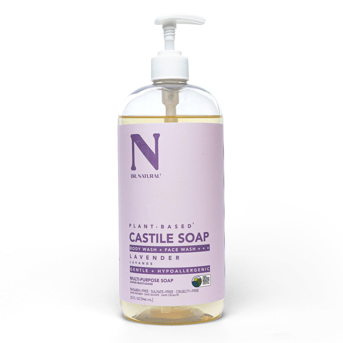 Dr. Natural front label on 32 oz bottle showing product identity and lavender scent benefit