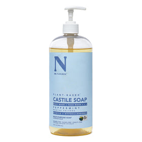 Dr. Natural front label showing peppermint Castile soap and key benefits
