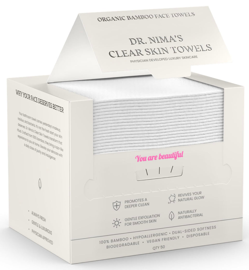 Dr. Nima's front pack showing 50-count towels for hygienic daily use