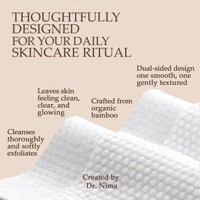 Dr. Nima's towels styled with skincare to show routine convenience