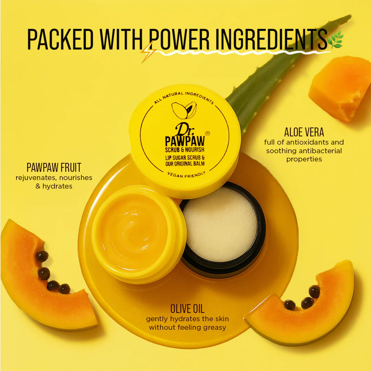 Dr. PAWPAW ORIGINAL BALM scrub in hand demonstrating gentle exfoliation benefit