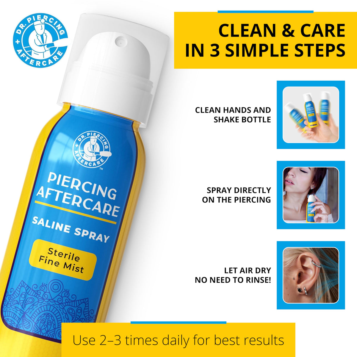 Dr. Piercing Aftercare nozzle close-up highlighting precise, controlled application