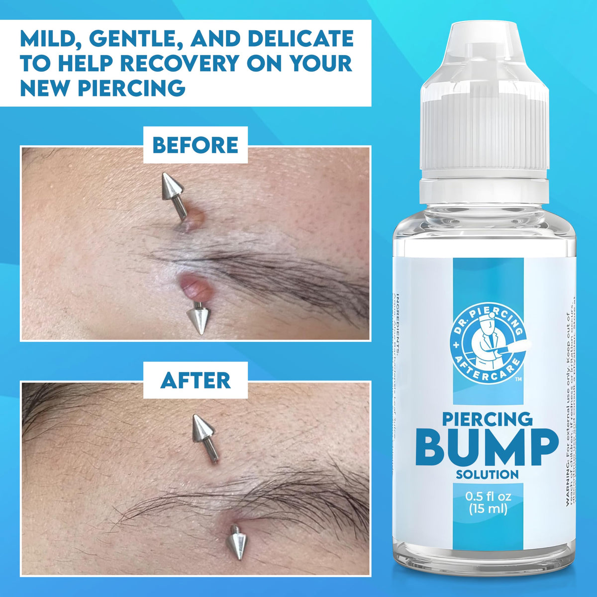Dr. Piercing Aftercare dropper closeup dispensing precise drops for targeted treatment