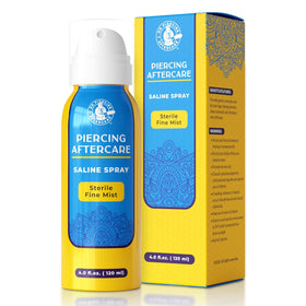 Dr. Piercing Aftercare front packaging showing clear sterile saline benefits