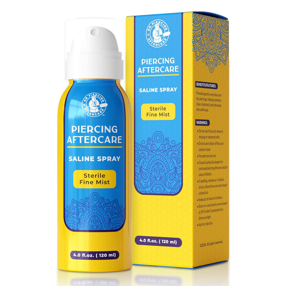 Dr. Piercing Aftercare front packaging showing clear sterile saline benefits