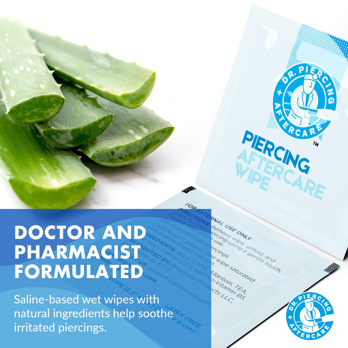 Dr. Piercing Aftercare single wipe unwrapped ready to cleanse a piercing