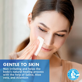 Dr. Piercing Aftercare wipe used on an ear piercing demonstrating gentle cleaning