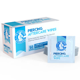 DR. PIERCING AFTERCARE front packaging showing 50-count benefit