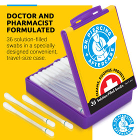 dr. piercing aftercare swab in hand demonstrating one-handed snap-and-apply ease
