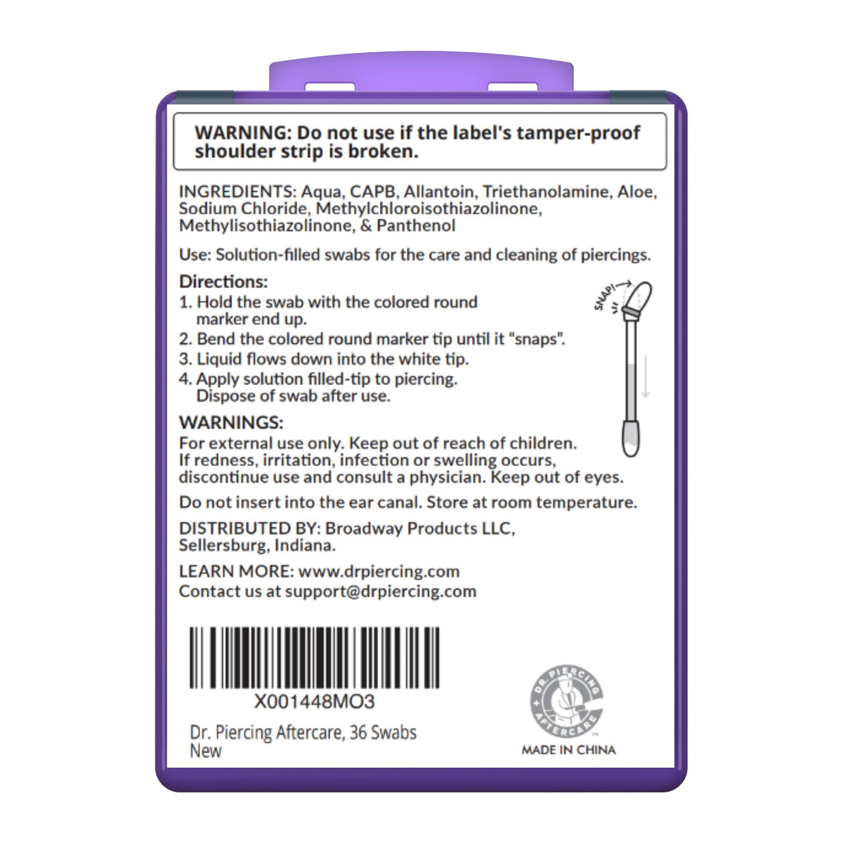 dr. piercing aftercare swabs inside a lifestyle bag to maintain piercings