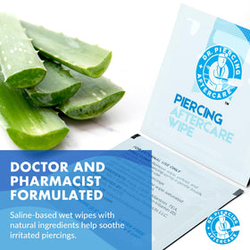 DR. PIERCING AFTERCARE wipe texture close-up showing gentle formula