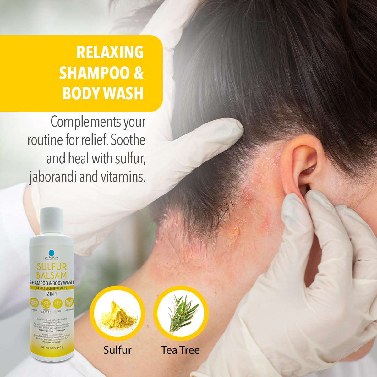 Dr. Robaina shampoo applied to hair in hand showing easy spreadability