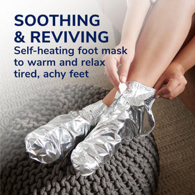 Dr. Scholl's opened packet with booties visible, illustrating easy no-mess contents and convenience