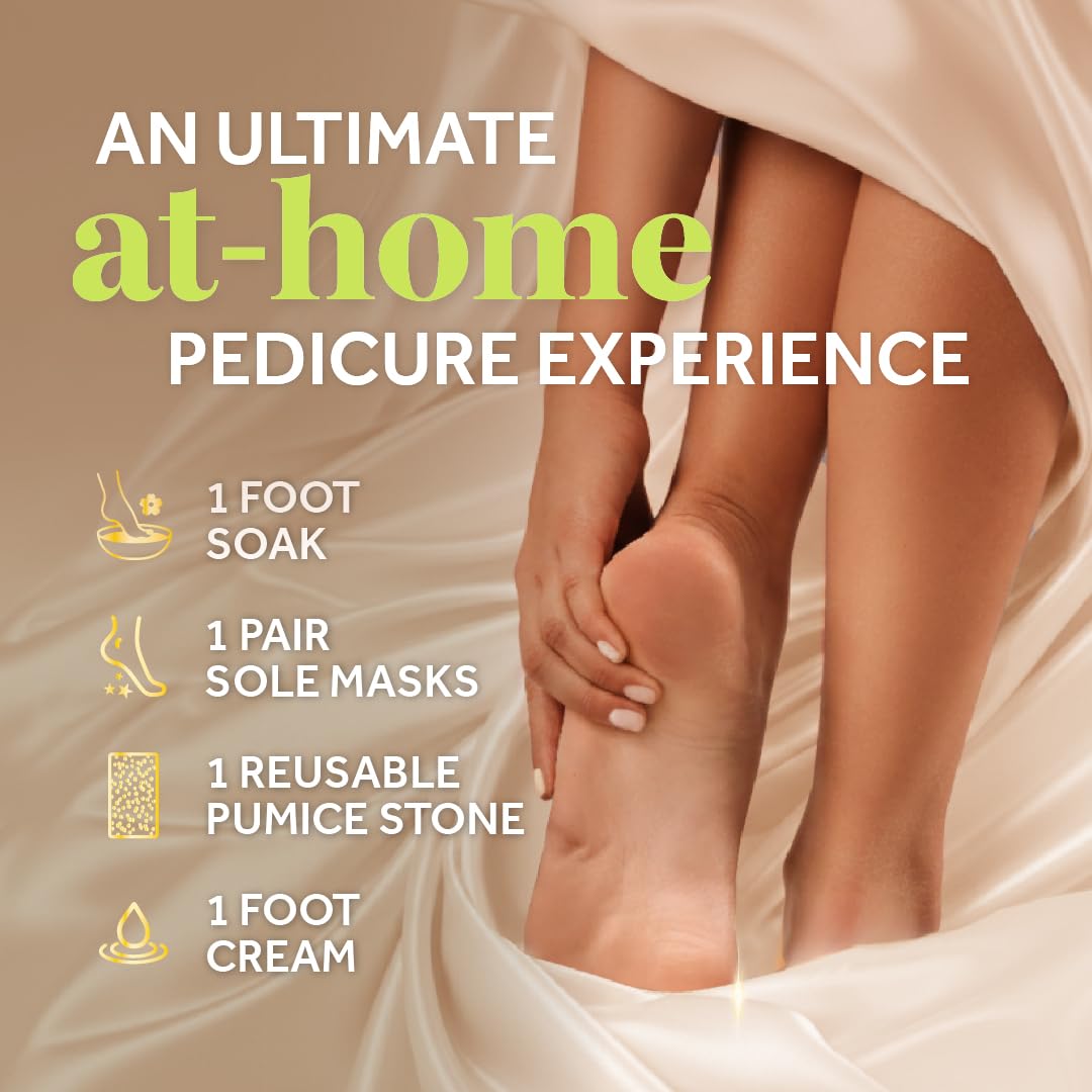 Dr. Scholl's foot soak powder dissolved in bowl softening feet for easier exfoliation