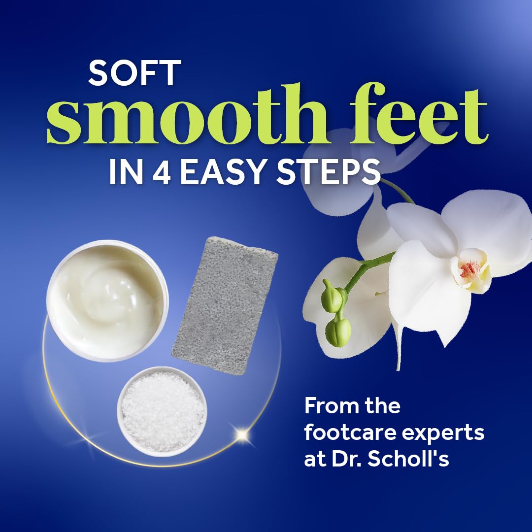 Person using Dr. Scholl's kit in bathroom highlighting simple at‑home pedicure routine