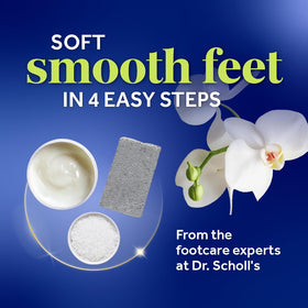 Person using Dr. Scholl's kit in bathroom highlighting simple at‑home pedicure routine