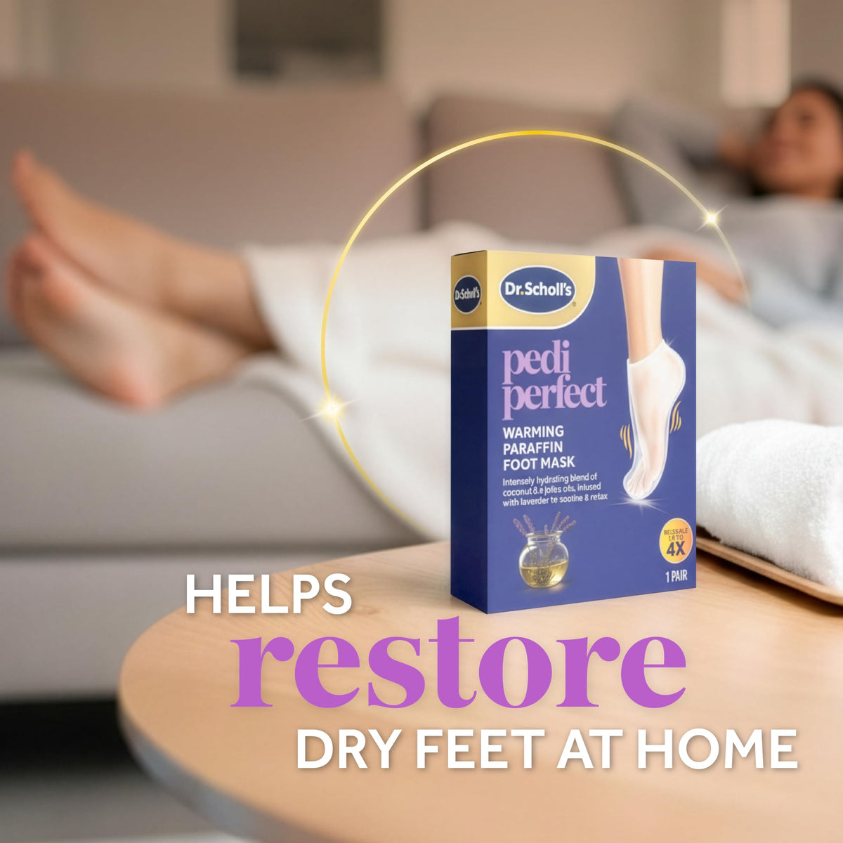 Dr. Scholl's thermal indicator on mask ensuring safe, consistent temperature