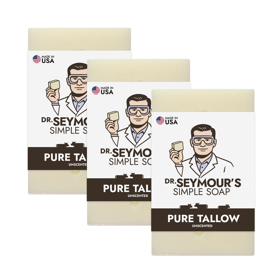 Dr. Seymour's front packaging showing pure beef tallow soap and clean aesthetic