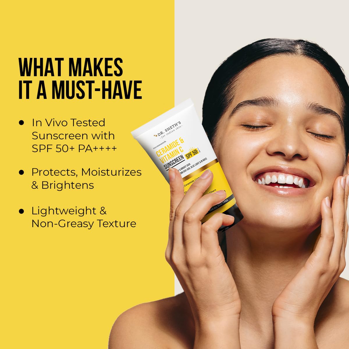 Dr. Sheth's sunscreen being applied on skin for smooth, non-greasy finish