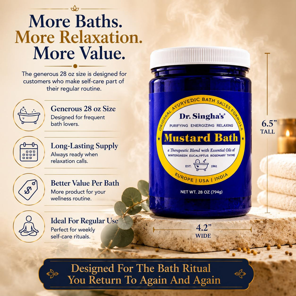 Dr. Singha's organic mustard seed powder and crystals highlighting natural ingredients