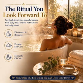 Dr. Singha's pouring soak into bathwater showing easy use and warming benefit