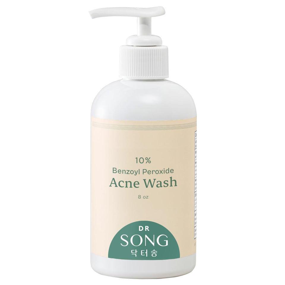 Dr Song bottle front packaging clearly showing active benzoyl peroxide strength and benefit
