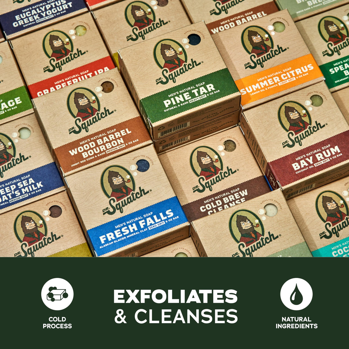 Dr. Squatch bar close-up texture showing natural oils and creamy surface for hydration