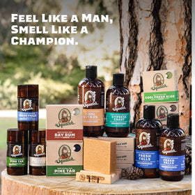 Dr. Squatch bay rum gift presentation with wrapped bars showing premium-gift appeal benefit
