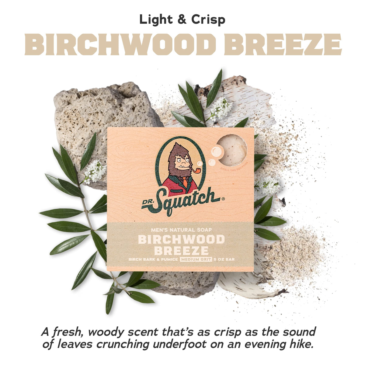 Dr. Squatch bar close-up showing natural texture and creamy lather benefit