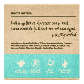 Dr. Squatch closeup texture of Coconut Castaway bar highlighting creamy lather and smooth finish