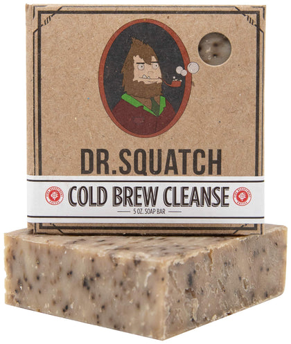 Dr. Squatch front bar view showing label and coffee scent benefit