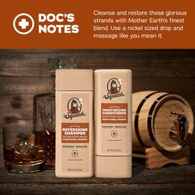 Dr. Squatch shampoo and conditioner in shower showing refreshing use