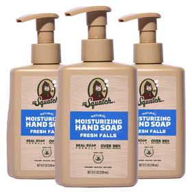 Dr. Squatch bottles front view showing three Fresh Falls pumps and pack benefit