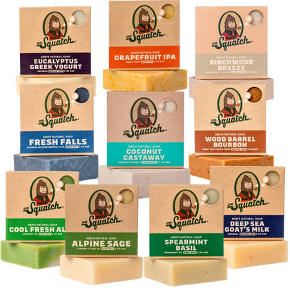 Dr. Squatch front packaging showing the 10-pack and scent labels for easy selection