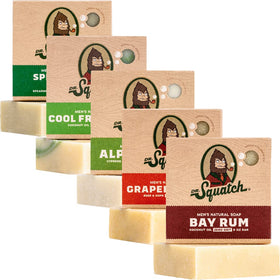 Dr. Squatch five-pack front packaging showing all five scents and clear branding for easy selection