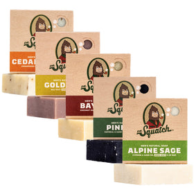 Dr. Squatch front packaging five-pack showing variety and convenience