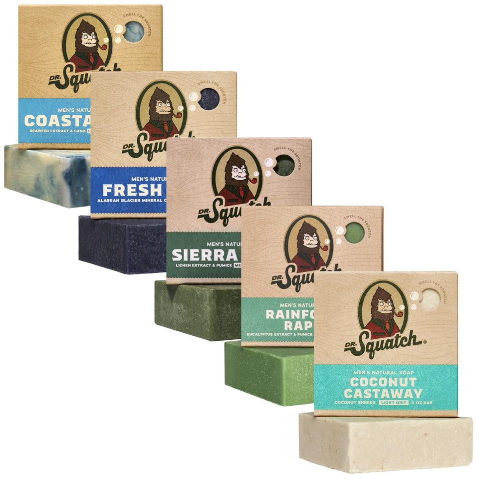 Dr. Squatch five-pack front packaging showing variety and gifting appeal