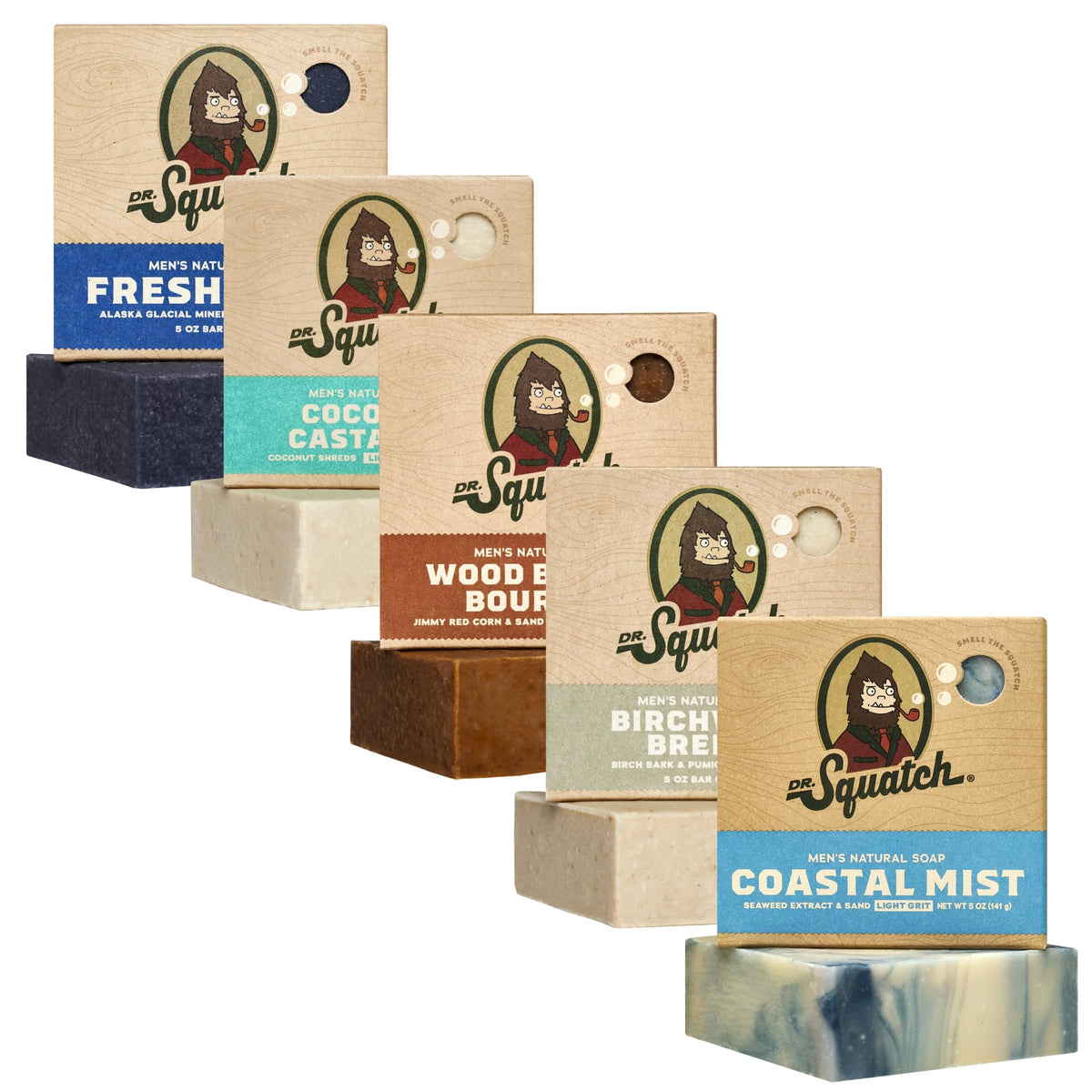 Dr. Squatch five-pack front packaging showing variety and gift-ready appeal