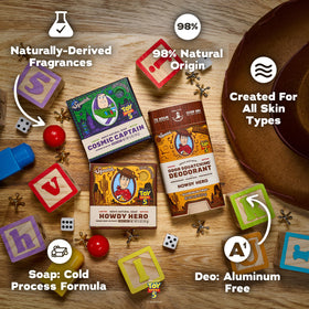 Dr. Squatch Howdy Hero aluminum-free deodorant stick open showing easy glide benefit