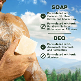 Dr. Squatch ingredients flatlay with coconut shea kaolin showing nourishing formulation benefit