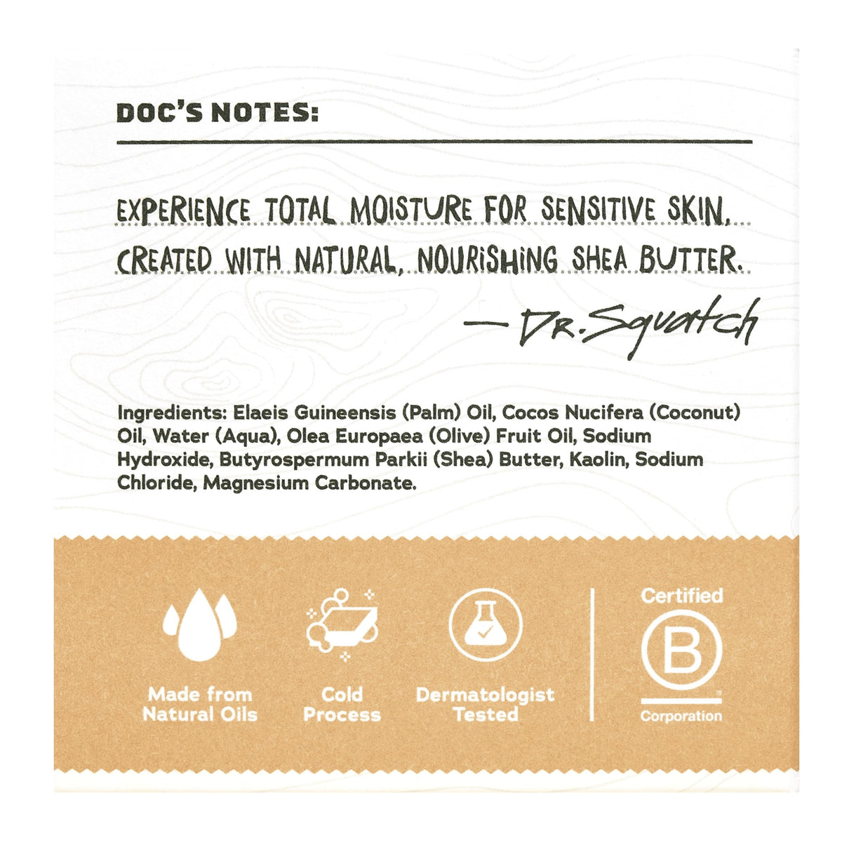 Dr. Squatch ingredients label detail showing no parabens or sulfates