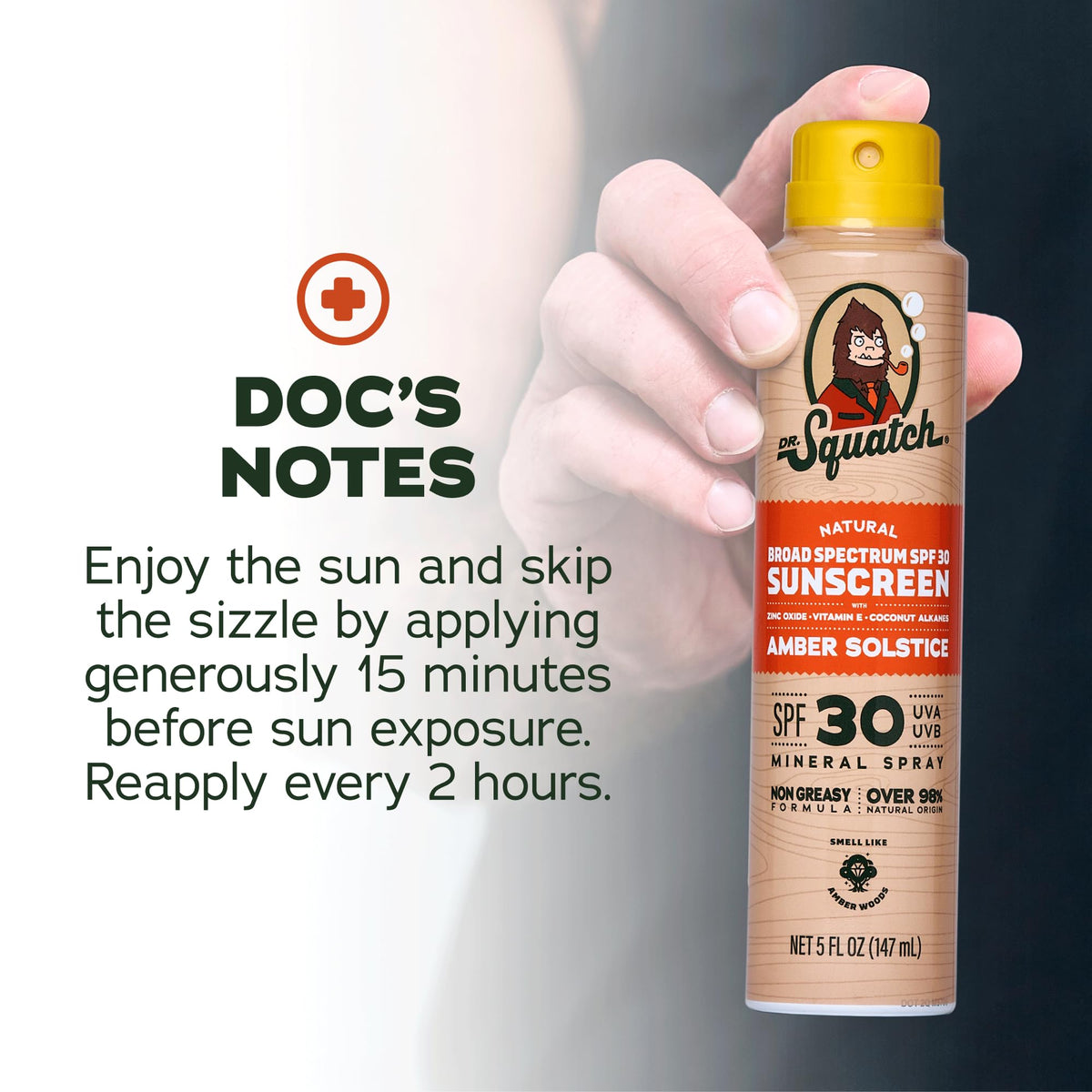 Dr. Squatch zinc oxide and coconut ingredients emphasizing mineral protection and smooth feel
