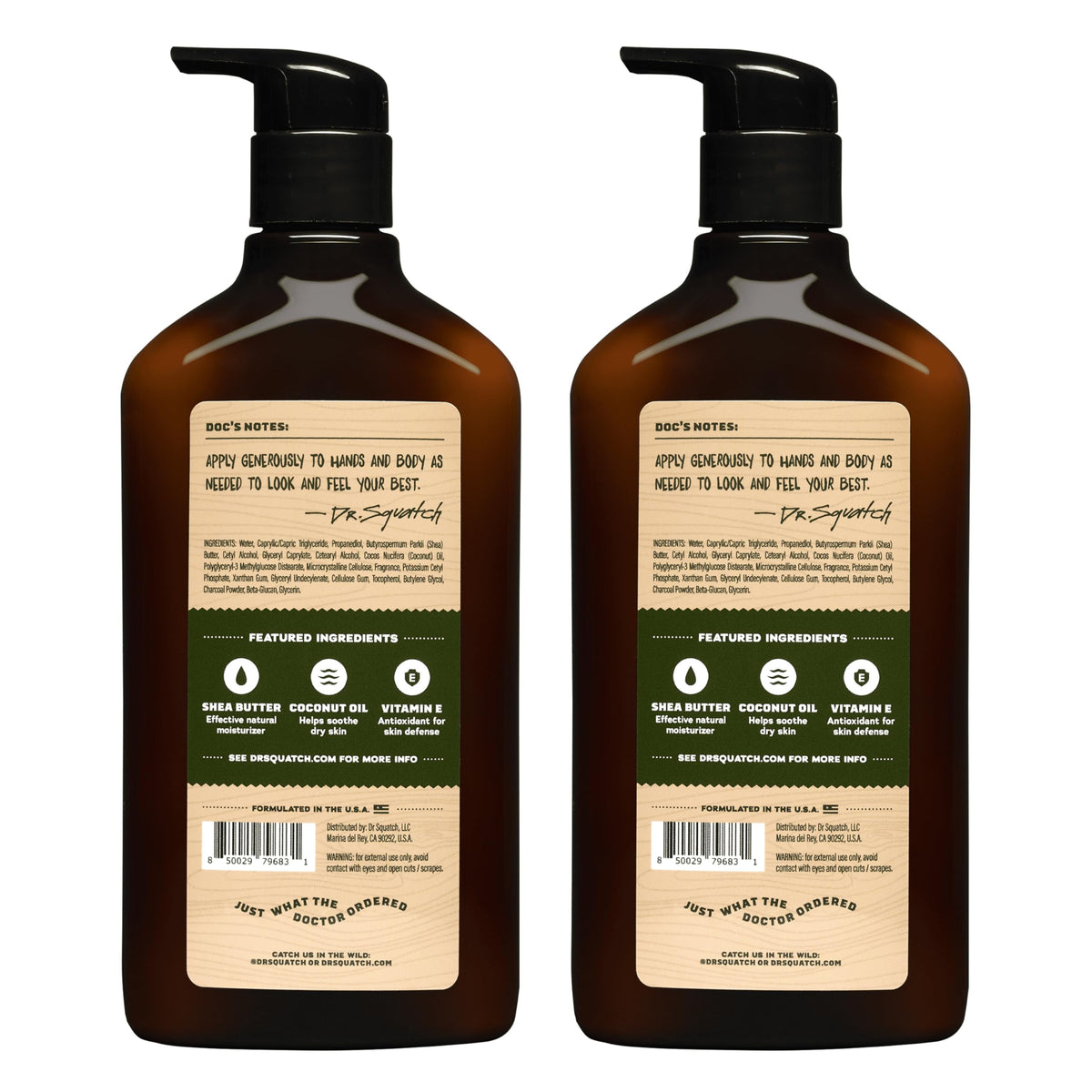 Dr. Squatch label close-up showing natural ingredient list