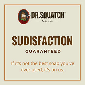 Dr. Squatch pine tar lather in hand demonstrates rich cleansing foam and easy application
