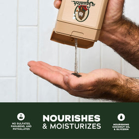 Dr. Squatch pump in hand showing easy dispensing and everyday convenience